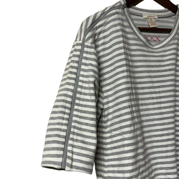 Sundance Striped Sweatshirt Grey White‎ Cropped Womens Medium Zipper Sleeve Boho - Picture 3 of 11